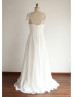 Beaded Cap Sleeves Ivory Chiffon Pleated Simple Wedding Dress